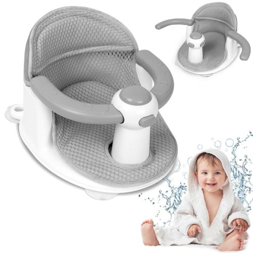 Baby Bath Seat for Babies 6 Months & up, Soft Cushion, Non-Slip Baby Bath Seat, Safe & Comfortable Baby Bath Support, for Bathtub/Living Room/Shower Room (Grey)