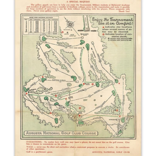 Vintage Augusta National Golf Club Course Map 1954 Art Print - 16" x 20" Unframed Print Poster - Retro Map Vintage Decor, Golfing Shop Wall Decor, Man Cave or Bar Art Poster, Gift for Golfers
