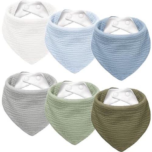Muslin Baby Drool Bibs 6Pack Soft Triangular Adjustable Baby Bandana Bibs for Unisex Girls & Boys