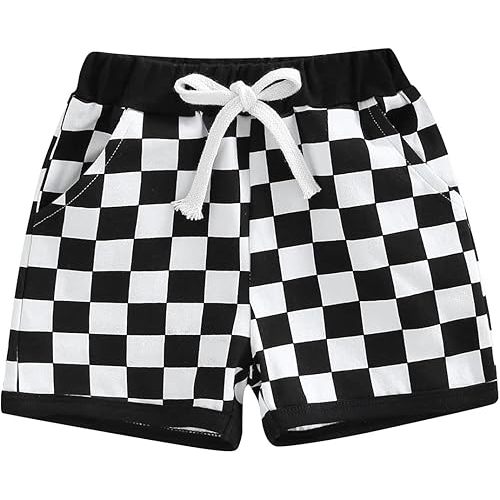 Infant Toddler Baby Boy Casual Checkerboard Plaid Cotton Elastic Waist Jogger Shorts Summer Clothes