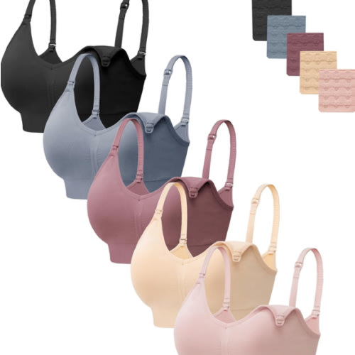 HBselect Women Maternity Bras 5 Pack Nursing Bras for Breastfeeding Seamless Pregnancy Sleep Bralette with Extra Extenders