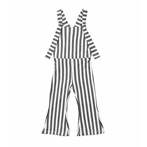 Toddler Kids Baby Girl Stripes Bell-Bottom Jumpsuit Romper Overalls Pants Outfits