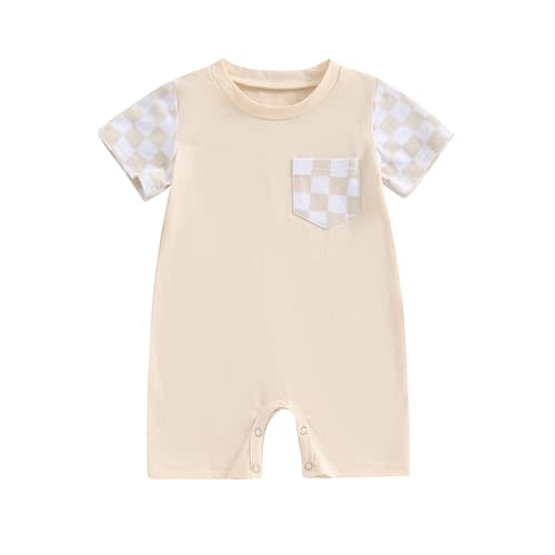 Karuedoo Newborn Baby Boy Girl Clothes Checkered Plaid Romper Jumpsuit Short Sleeve One-Piece Bodysuit Infant Summer Outfit