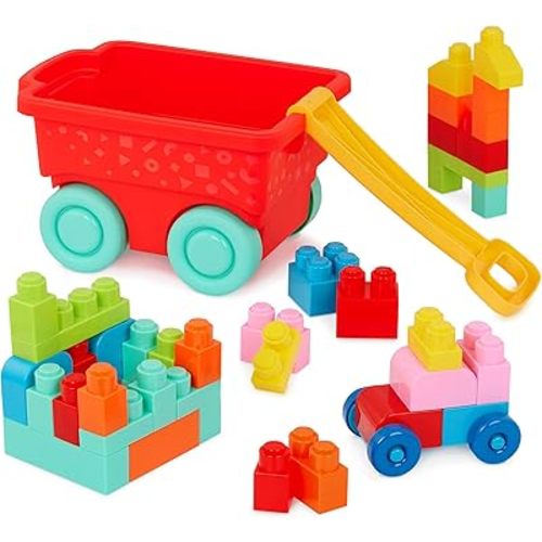 Battat – Building Blocks – 47Pc Brick Set – Colorful & Chunky Bricks – Unique Wheel Bricks – 12 Months + – Locbloc Red Builder's Wagon
