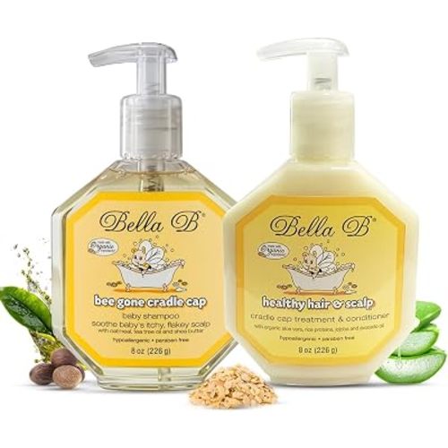 BELLA B Bundle Bee Gone Cradle Cap Shampoo & Healthy Hair Scalp Cradle Cap Treatment & Conditioner 8oz, Baby Cradle Cap Kit Enriched with Aloe Vera & Organic Extracts Oil | Paraben & Sulfate Free
