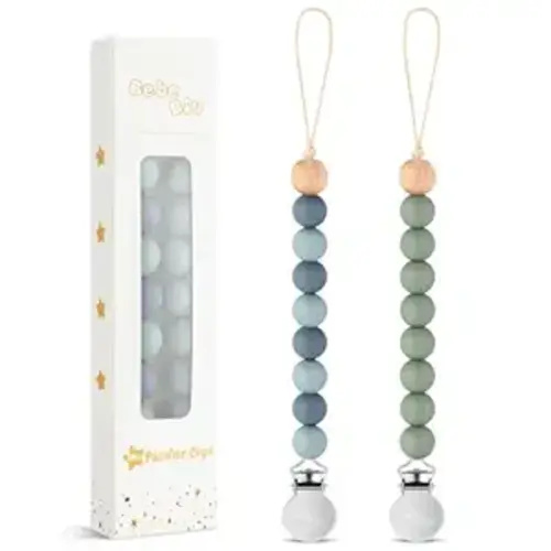 2 Pack Pacifier Clips, Silicone Pacifier Clip for Baby Boys and Girls, Pacifier Holder, Paci Clips Baby Binky Clips, Keeps Pacifier Clean (Beau/Sage)