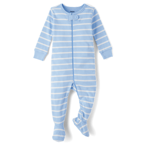 Baby Striped Snug Fit Cotton Footed One Piece Pajamas - Gymmies - Blue