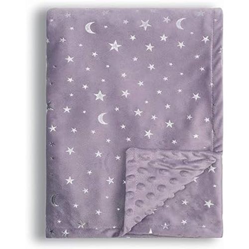 Baby Blanket for Boys Girls Soft Minky with Double Layer Dotted Backing, Star and Moon Printed 30 x 40 Inch Receiving Blanket (Violet)