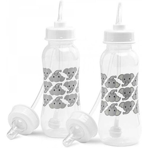 Hands-Free Baby Bottle - Anti-Colic Self Feeding 9 oz Baby Bottle Nursing System with Fast Flow Nipple/Teat 3m+ Infant (2 Bottles - Elephant)
