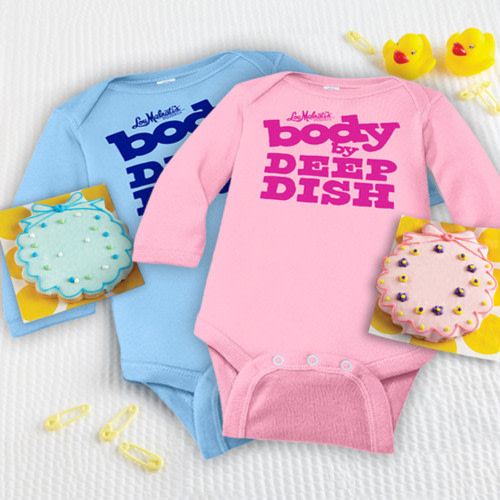 Deerfields Bakery Pink New Baby Cookie, Pink Onesie & 2 Lou's Pizzas