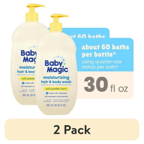 (2 pack) Baby Magic Tear-Free Gentle Hair and Body Wash for Infants, Soft Powder Scent, Hypoallergenic, 30 oz