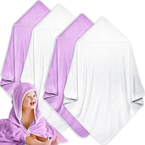 Reginary 4 Pack Baby Hooded Towels Coral Fleece Baby Bath Towels 30 x 30 Inch Soft Absorbent Hooded Bath Blanket for Newborn Toddler Infant Boy Girl Shower Gift Supplies (Beige, Purple)