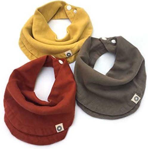 Kishu Baby Indi GOTS Organic Infinity Scarf Bib Set - 4-Way Reversible, 8 Layer Muslin Drool Bibs