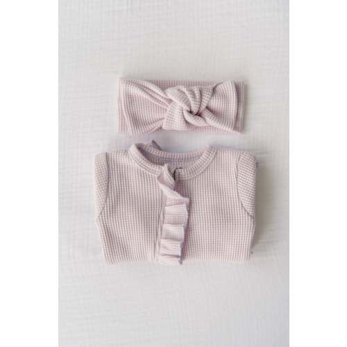 Organic Waffle Knit Ruffled Footie With Bow