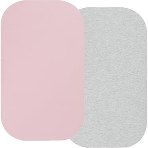 100% Organic Cotton Bassinet Sheets Compatiable with Baby Delight Beside Me Dreamer Bassinet & Mika Mikcy Bedside Sleeper, 2 Pack Jersey Knit Fitted Sheet for Baby, Pink and Light Grey