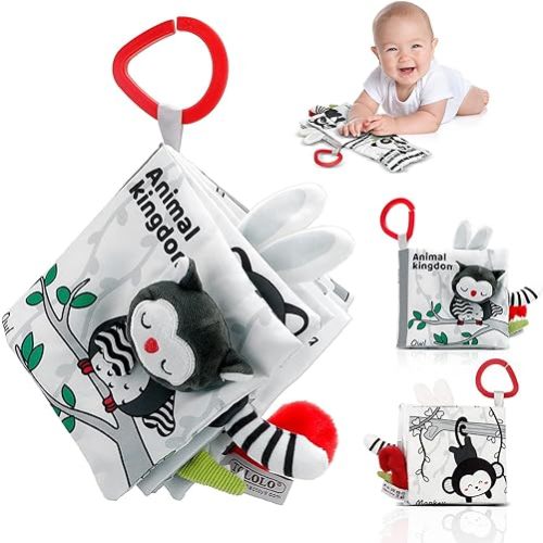 Crinkle Soft Baby Books, 3D Touch Feel High Contrast Cloth Book Sensory Baby Toys 0-6-12 Months, Early Learning Stroller Toys for Infants Toddler Gifts