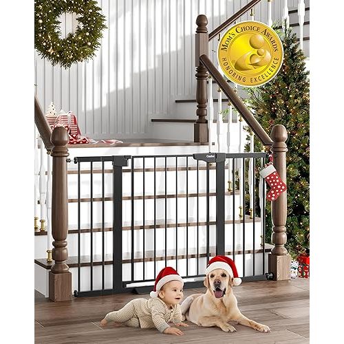 Cumbor 29.7-51.5" Baby Gate Extra Wide, Safety Dog Gate for Stairs Easy Walk Thru Auto Close Pet Gates for The House, Doorways, Child Gate Includes 4 Wall Cups, Black-Mom's Choice Awards Winner