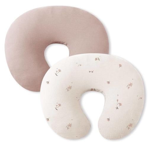 Little Grape Land Nursing Pillow Covers 2 Pack for Baby, Soft 100% Cotton Covers for Breastfeeding Pillows, Breathable Muslin Fog Flower Nursing Pillow Cases Fit Standard Nursing Pillows