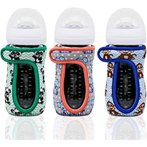 Glass Baby Bottle Sleeve Covers for 8 oz Philips Avent | Adjustable Sleeves | Heat and Cold Retention | Neoprene - Panda, Koala, Monkey | Non Slip Grip | Set of 3 (Panda, Koala, Monkey)