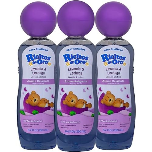 Ricitos de Oro Lavender Baby Shampoo, Children Cleansing Shampoo with Natural Lavender, Formulated for Babies, 3-Pack of 8.45 FL Oz Each, 3 Bottles