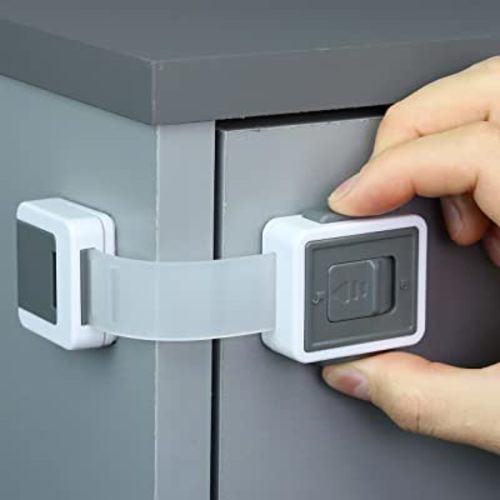 New Version Child Safety Locks. Baby Proof Cabinets, Drawers with Easy Adjustable Strap Length, Double Lock Option, Easier Latch for Adults to Open. Secure Oven, Refrigerator, Toilet, Doors, 4 Pack