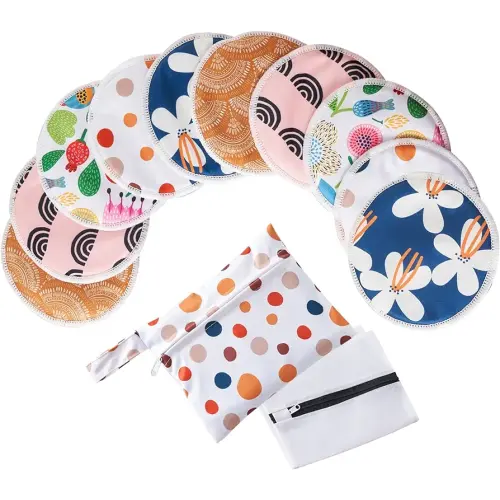 Breast Pads - (10 Pack) Reusable and Washable Nursing Pads for Breastfeeding -4.7 inch + Wet Bag +Wash Bag