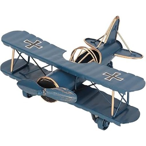 Vintage Airplane Decor, Metal Iron Aircraft Biplane Model Retro Hanging Plane Handicraft Ornament for Christmas Birthday Gifts, Home Decor Photo Props(Blue)