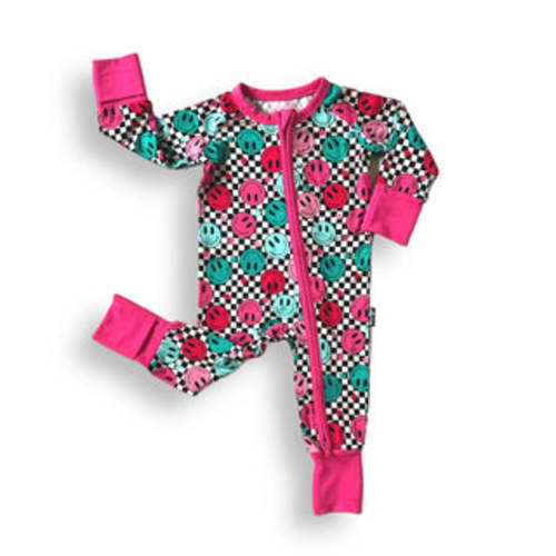 Bamboo Zip Romper- Pink Check Smile – millie + roo