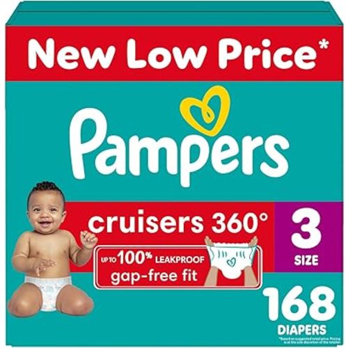 Pampers Diapers - Cruisers 360 - Size 3, 168 Count, Babyproof, up to 100% Leakproof Pull-On Diaper