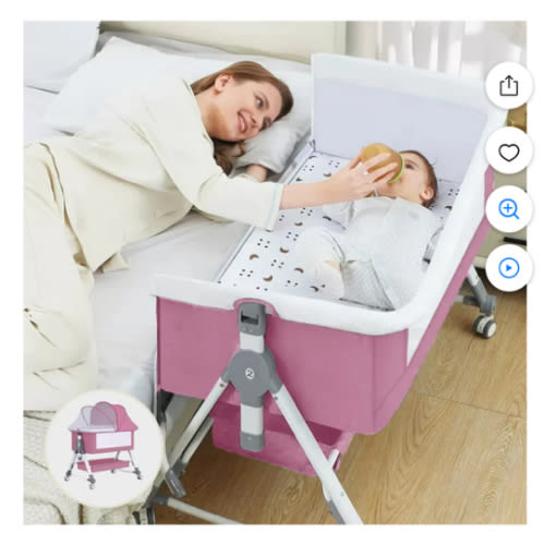MONEHANE Baby Bassinet, 4 in 1 Infant Bedside Crib with Storage Basket and Wheel &Changing Table, Adjustable Infant Cradle, Pink
