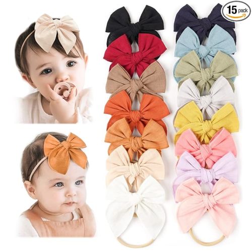 Niceye Baby Girl Bows and Headbands, Stretchy Nylon Hairbands Hair Bows for Newborns, Infants, Toddlers - Handmade Baby Hair Accessories for Girls