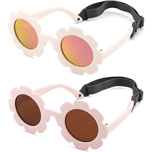Melpomenia Flexible Bendable Baby Polarized Flower Sunglasses with Strap for Newborn Infant Boys Girls Age 0-24 Months