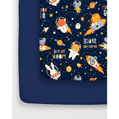 Pack and Play Sheets Fitted - 2 Pack Mini Crib Sheets for Pack N Play Mattress - Unisex Playard Microfiber Bedding for Boys & Girls - Soft, Breathable and Wrinkle Free - Oeko-Tex, 38 x 26in - Cosmo