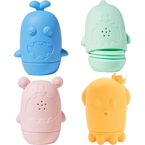 Mold Free Baby Bath Toys for Babies 6-12 Months 4 Pack Food-Grade Silicone Animal Bath Toys Safe and Easy to Clean Bathtub Toy, Dishwasher Safe, BPA Free