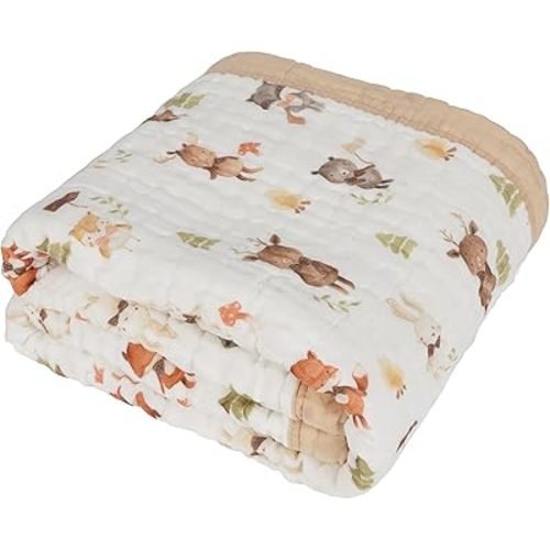 100% Organic Cotton Muslin Supersoft Baby Blanket, Luxurious Gender Neutral Swaddle & Receiving Blankets for Boys & Girls, Toddler Quilt & Stroller Blanket, Ideal Gift for Newborns (Forest Friends)