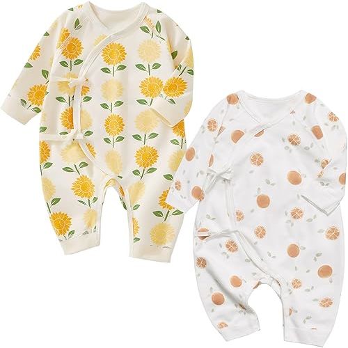 100% Organic Cotton 2-Piece Soft 0-6 Months Baby Romper Jumpsuits for Boys and Girls Unisex Long Sleeve