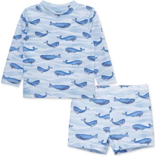 Whale Long Sleeve Two-Piece Rashguard Swimsuit, 12M