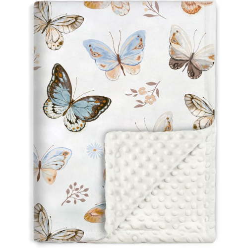 BORITAR Baby Blanket Super Soft Double Layer Minky with Dotted Backing for Girls, Receiving Blanket with Multicolor Butterfly Printed Blanket 30 x 40 Inch(75x100cm)