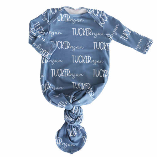 Personalized Font Duo Newborn Baby Knot Gown | Best Selling Blues