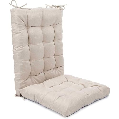 Rocking Chair Cushions Comfortable Tufted Seat Cushion Pads Non-skid Backed Set of Backrest and Seat Bottom for Porch Rocker Cane Adirondack Outdoor Indoor Chair (Cream, Backrest-24X17,Bottom-17x17)