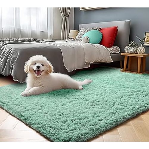 ONASAR Sage Green 3x5 Rugs for Bedroom, Fluffy Bedside Area Rug, Washable Soft Plush Shaggy Small Floor Throw Carpets for Living Room Preppy Dorm Teen Kids Girls Boy Baby Nursery Home Decor Aesthetic