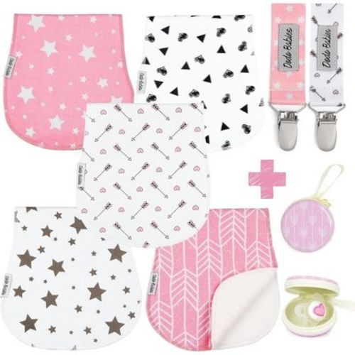 Dodo Babies 5-pack Baby Burp Cloths - Soft, Absorbent Organic Muslin Burp Cloths - Includes Pacifier Case And 2 Pacifier Clips