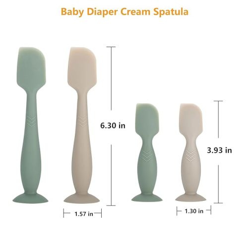 Baby Diaper Cream Spatula Applicator, 4 Pack Baby Butt Paste Spatula Diaper Cream Brush for Newborn Baby, 2 Large and 2 Mini Sizes (Green, gray)