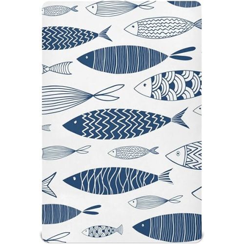 Fitted Crib Sheets for Boys Girls, Soft Breathable Comfortable Ornamental Fish Pattern Baby Sheet Set, Crib Sheets Fits Standard Crib and Toddler Mattress