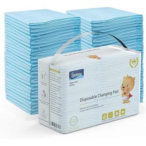 Zdolmy 100 Pack Baby Disposable Changing Pads, Disposable Underpads Waterproof Diaper Changing Pad, Super Soft, Ultra Absorbent & Waterproof, Breathable Underpads Bed Table Protector Mat