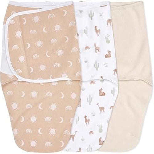 aden + anais Easy Swaddle Wrap, Newborn Wearable Swaddle Blanket, Adjustable Fasteners, 100% Cotton, 3 Pack, 0-3 Months, Desert Sun