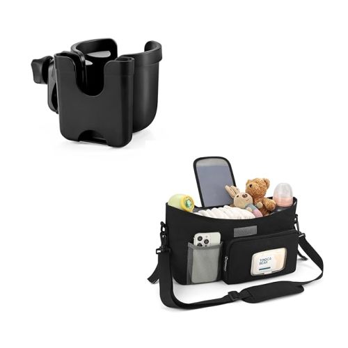 Accmor Universal Stroller Cup Holder + Stroller Organizer Set, Stroller Cup Holder Stroller Organizer fits for Uppababy, Baby Jogger Strollers