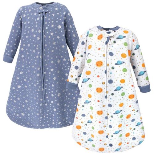 Hudson Baby Infant Premium Quilted Long Sleeve Sleeping Bag And Wearable Blanket, Space 2-pack, 6-12 Months