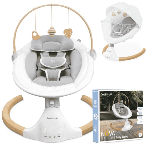 Jool Baby Nova Nature Portable Newborn Swing - Compact Electric Motorized, Bluetooth, 10 Preset Melodies, Remote