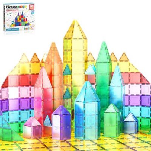 PICASSO-TILES 61PCS Magnetic Tiles – STEM Educational Construction Building Blocks, Creative Play & Brain Development Toy for Kids Toddler